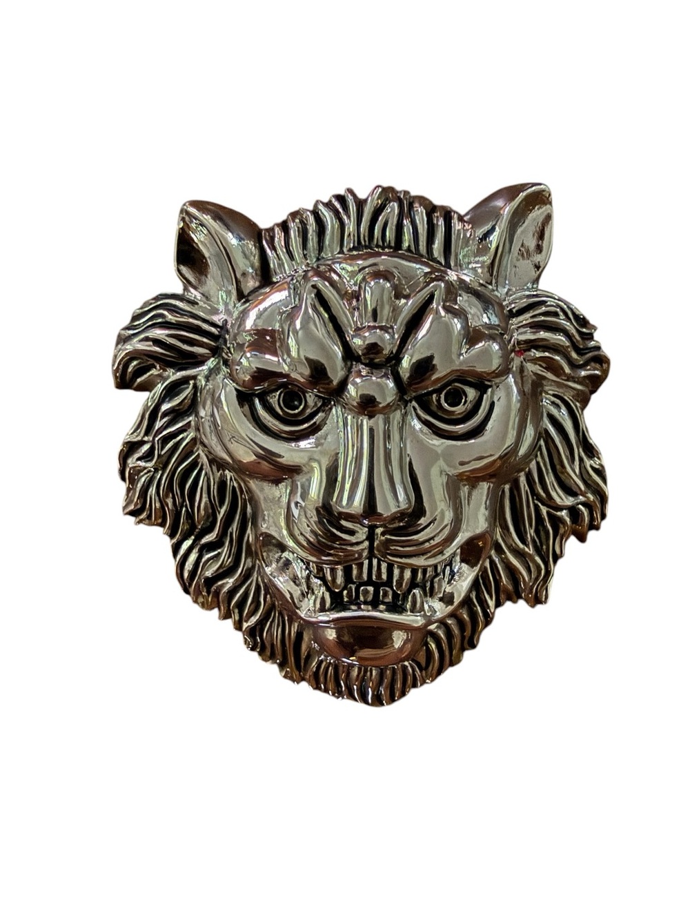 Vintage Metal Lion Head Belt Buckle in Silver Tone Edgy Streetwear Accessory